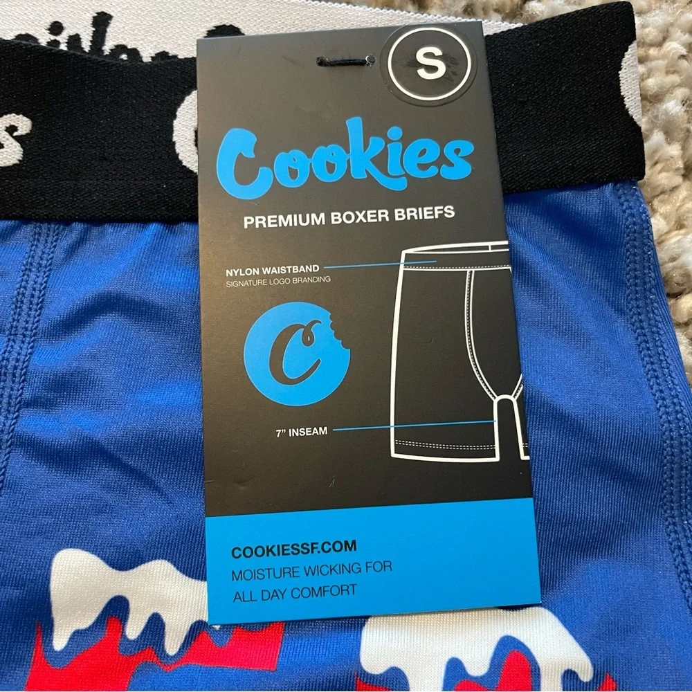 NWT Cookies Premium Boxer Briefs Moisture Wicking Stretch in Blue Size Small